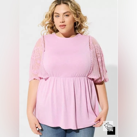 TORRID NWT  2X Knit Crew Neck Lace Dolman Sleeves Babydoll Top. - Picture 2 of 5